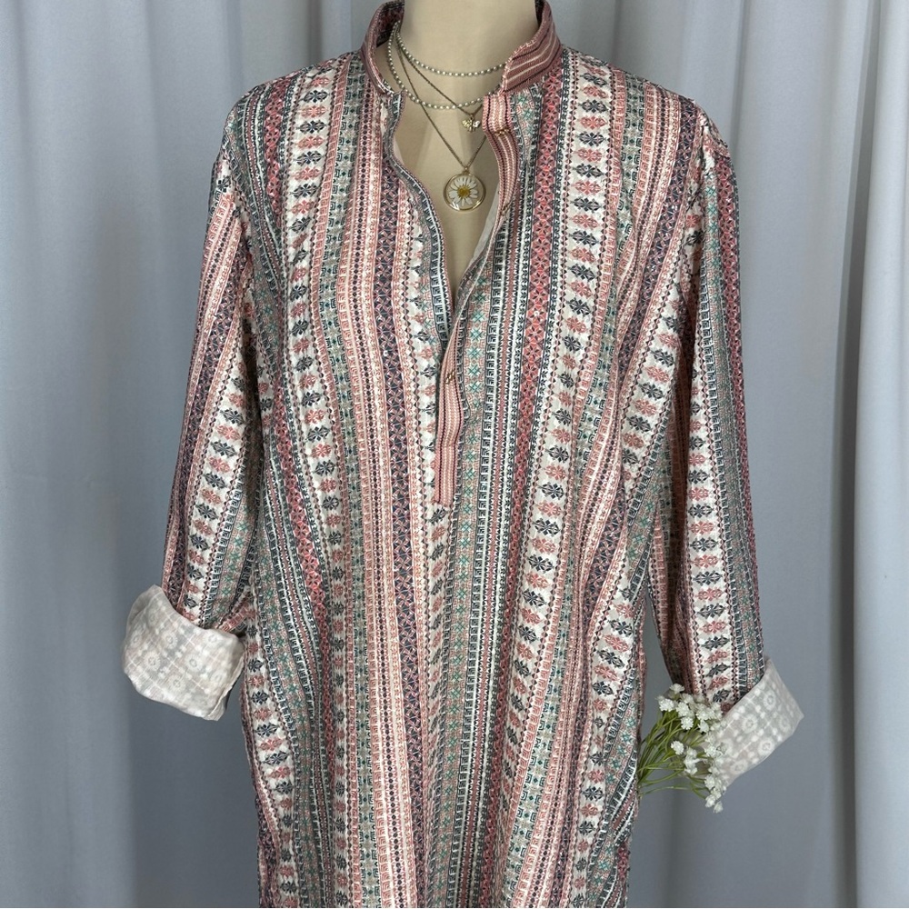 Tunic‎ Top Sz 40 (M) Indian Traditional Kurta Long Blouse Long Sleeve Lined EUC